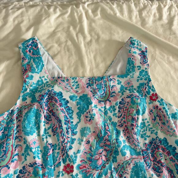 Talbots Sleeveless Blue Pink Fresco Paisley Sheath Dress Wmns 14 Preppy Coastal - Picture 2 of 10